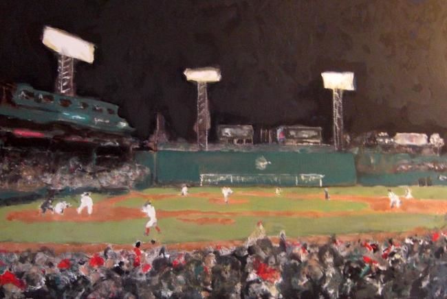 Malerei mit dem Titel "Fenway Night" von Romina Diaz-Brarda, Original-Kunstwerk