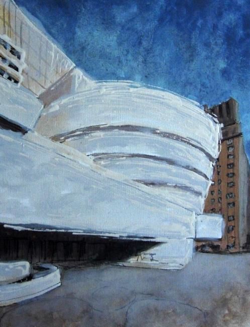 Painting titled "Guggenheim Museum" by Romina Diaz-Brarda, Original Artwork, Acrylic