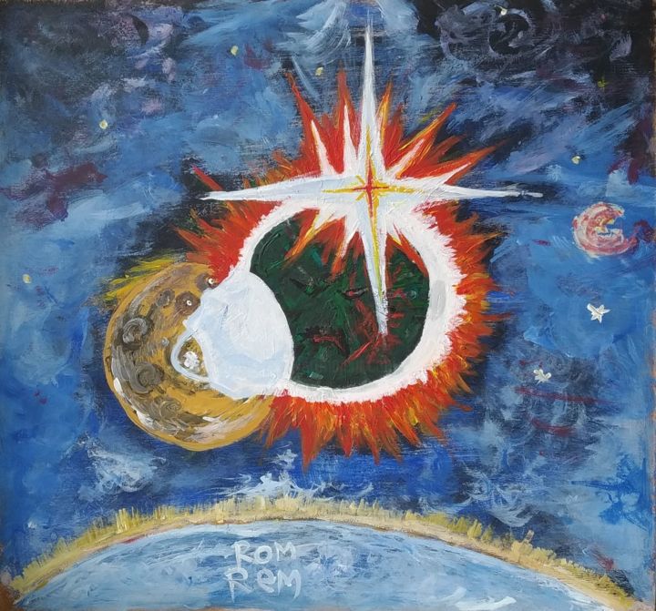Painting titled "eclipse COVID" by Romrem, Original Artwork, Acrylic