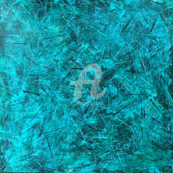 Malarstwo zatytułowany „Green Cosmos” autorstwa Romros, Oryginalna praca, Akryl Zamontowany na Drewniana rama noszy