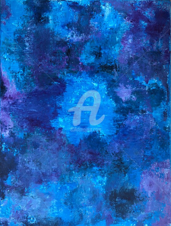Painting titled "Blue dimension" by Romros, Original Artwork, Acrylic Mounted on Wood Stretcher frame