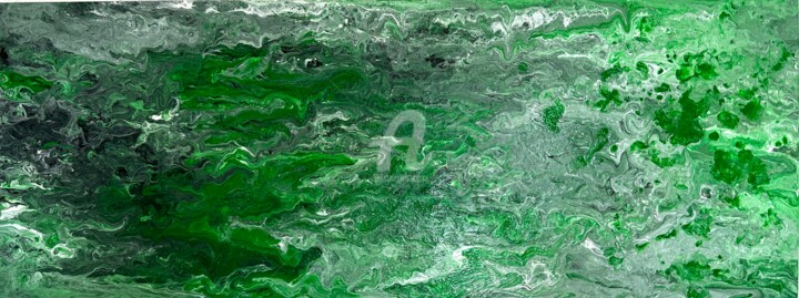 Malerei mit dem Titel "Green liquid" von Romros, Original-Kunstwerk, Acryl Auf Holzplatte montiert
