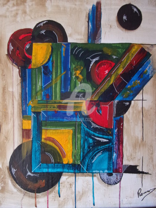 Peinture intitulée "géométrie" par Romu, Œuvre d'art originale, Acrylique