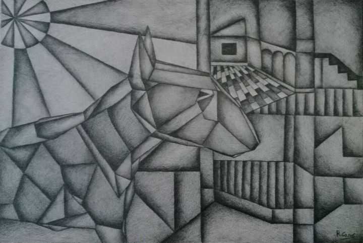 Drawing titled "Bull Terrier" by Romuald Canas Chico, Original Artwork, Graphite