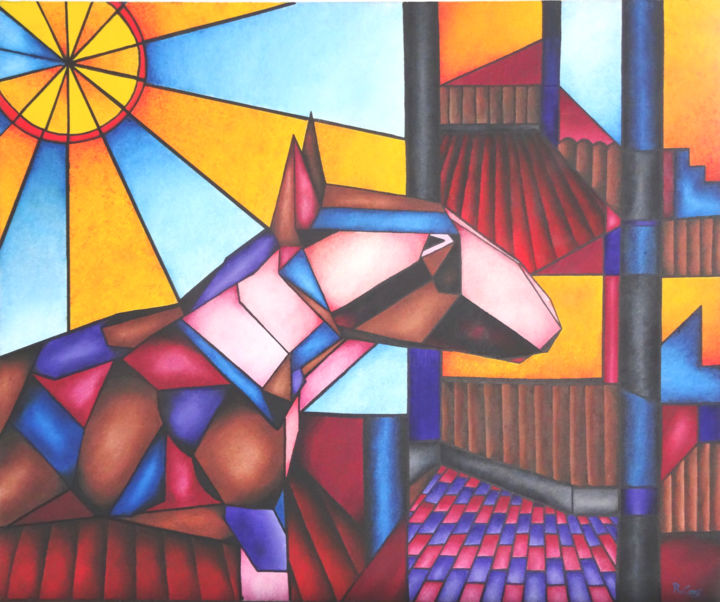 Painting titled "Bull Terrier Forever" by Romuald Canas Chico, Original Artwork, Oil