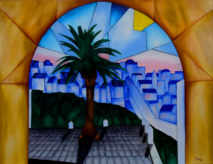 Painting titled "Pueblo Andaluz" by Romuald Canas Chico, Original Artwork, Oil