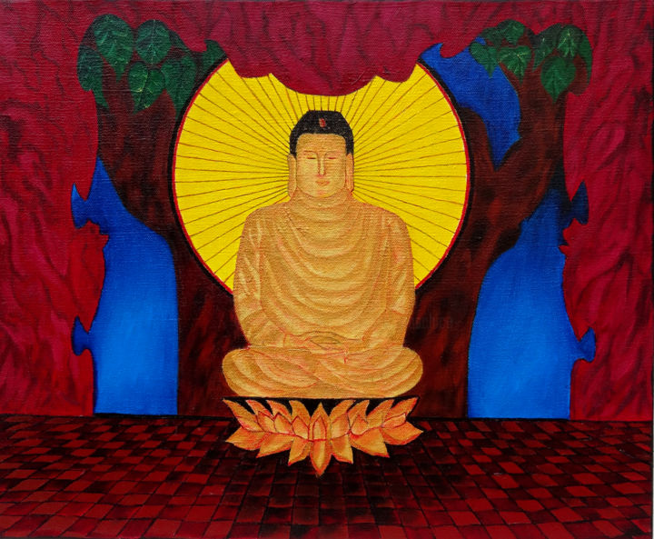 Pintura intitulada "Bouddha" por Romuald Canas Chico, Obras de arte originais, Óleo