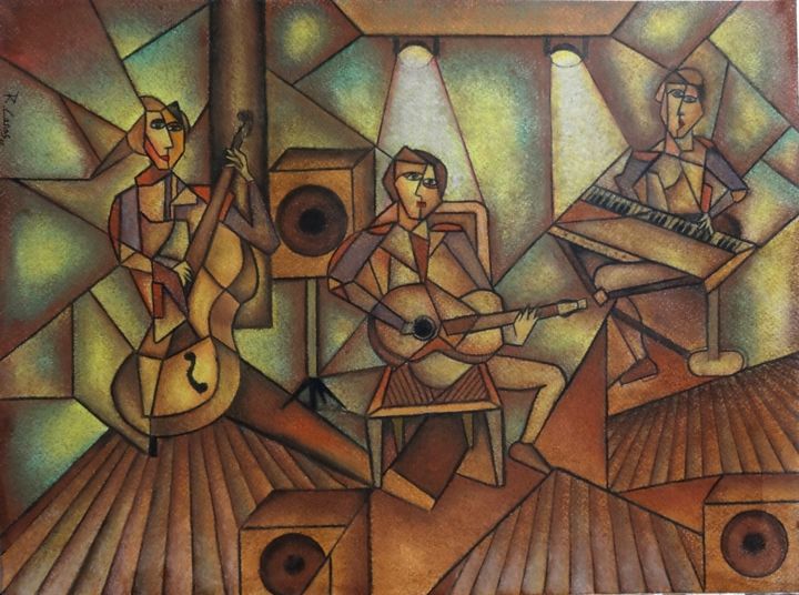 Drawing titled "Les-musiciens en li…" by Romuald Canas Chico, Original Artwork, Pastel