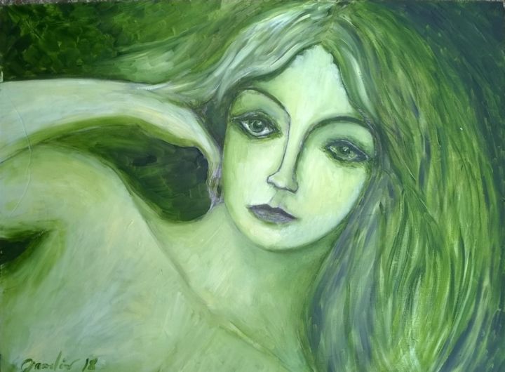 Painting titled "Vert absinthe 2" by Romuald Gamelin, Original Artwork, Oil