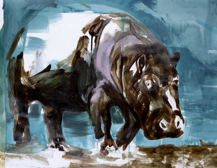 Картина под названием "Hippopotame" - Romuald Sanchez, Подлинное произведение искусства, Акрил