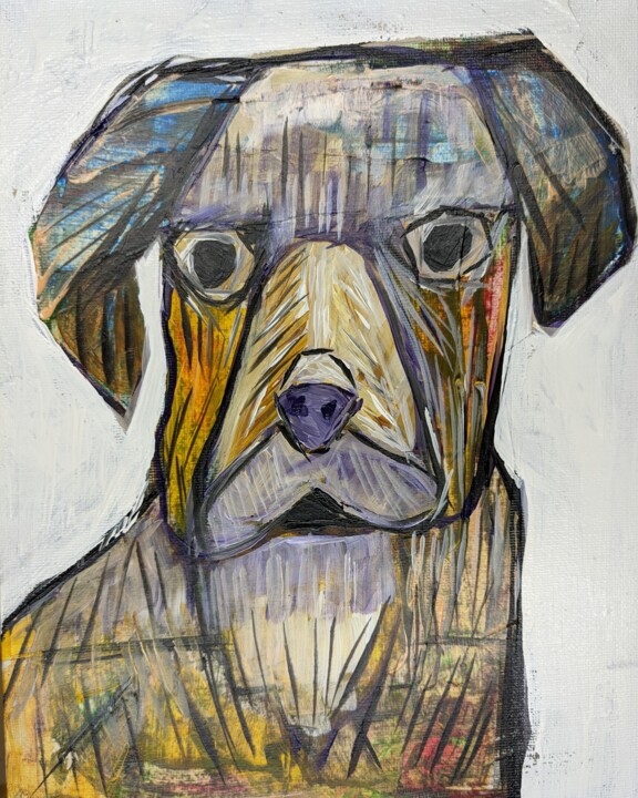 Painting titled "Brown Dog" by Ron Kammer, Original Artwork, Acrylic