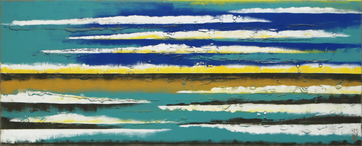 Painting titled "Blue Horizon" by Ronald Hunter, Original Artwork, Acrylic Mounted on Wood Stretcher frame