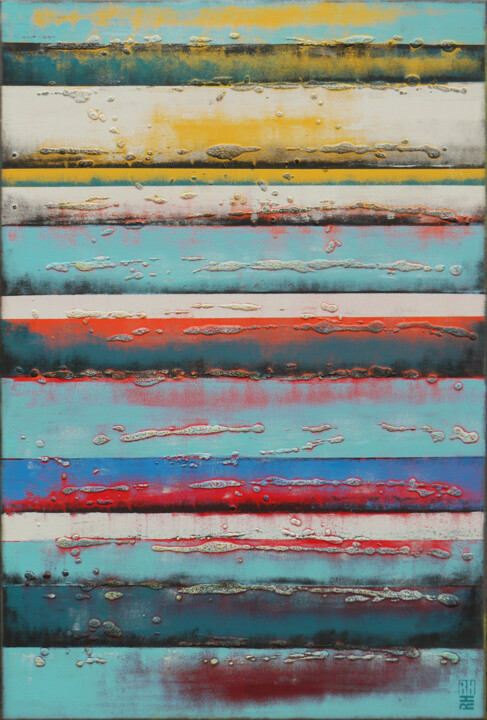 Painting titled "Vertical Panels 2023" by Ronald Hunter, Original Artwork, Acrylic Mounted on Wood Stretcher frame