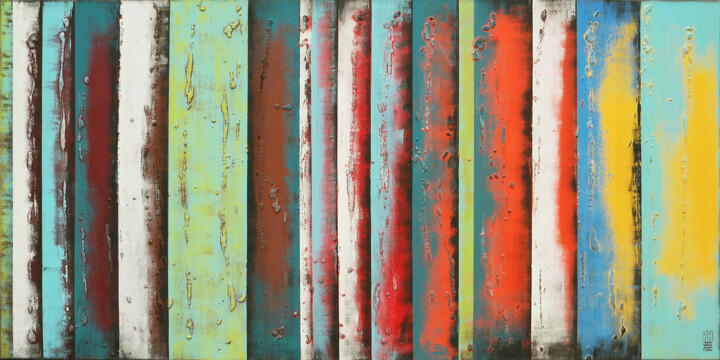 Картина под названием "Yellow panels XL" - Ronald Hunter, Подлинное произведение искусства, Акрил Установлен на Деревянная п…