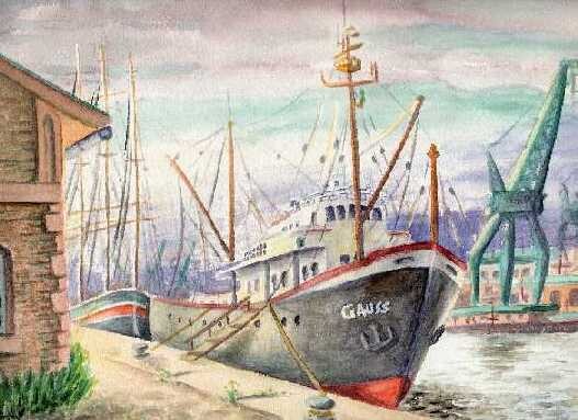 Malerei mit dem Titel "Luebeck Harbour" von Ronald Kötteritzsch, Original-Kunstwerk