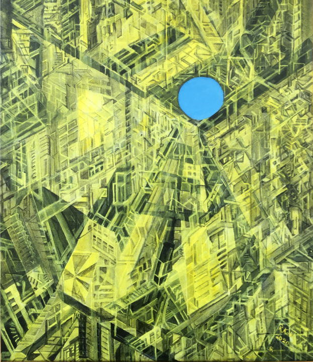 Painting titled "Ik, de Stad" by Ronaldhm, Original Art, Oil