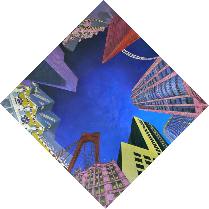 Картина под названием "Skyline van Rotterd…" - Ronaldhm, Подлинное произведение искусства, Масло