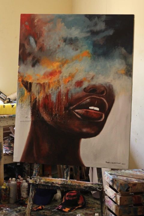 Painting titled "Clouded" by Ronald Kegomoditswe, Original Artwork, Oil