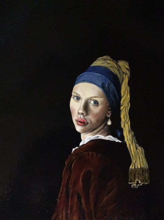 Pittura intitolato ""Het meisje met de…" da Ronald Van Genechten, Opera d'arte originale, Olio