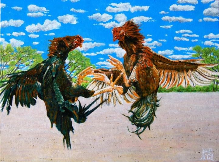 Peinture intitulée ""Bataille de coque"" par Ronald Van Genechten, Œuvre d'art originale, Huile