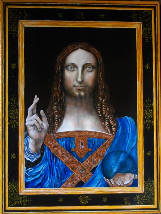 Schilderij getiteld ""Salvator Mundi"" door Ronald Van Genechten, Origineel Kunstwerk, Olie