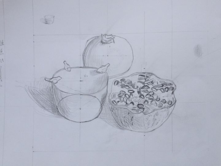 Drawing titled "Grenades" by Ronan Le Morvan, Original Artwork, Pencil