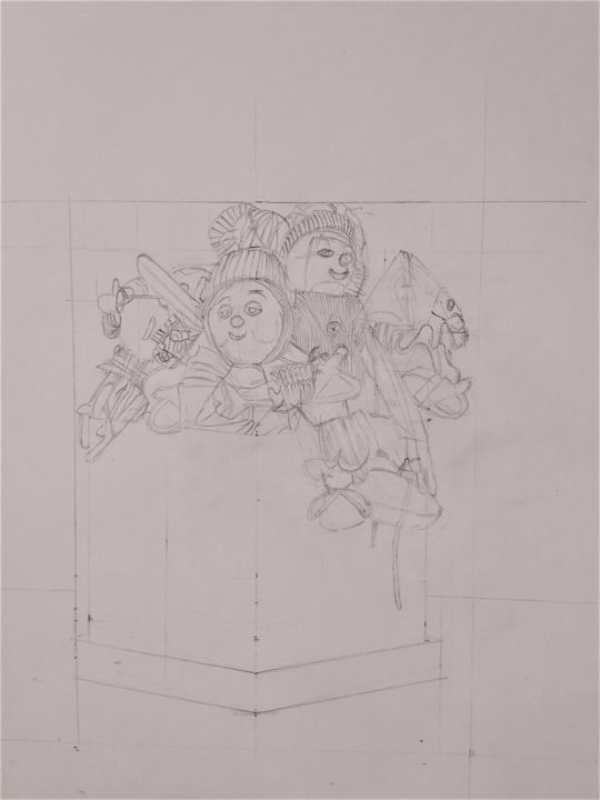 Σχέδιο με τίτλο "Les marionnettes" από Ronan Le Morvan, Αυθεντικά έργα τέχνης, Μολύβι