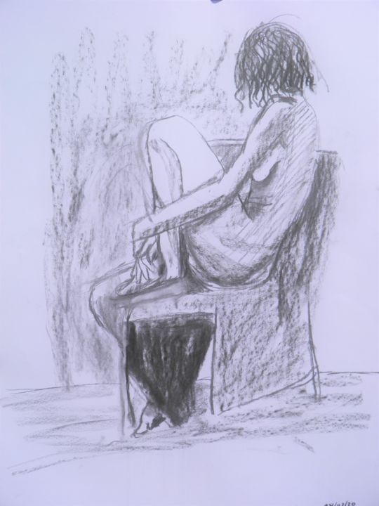 Drawing titled "Chloé" by Ronan Le Morvan, Original Artwork, Charcoal
