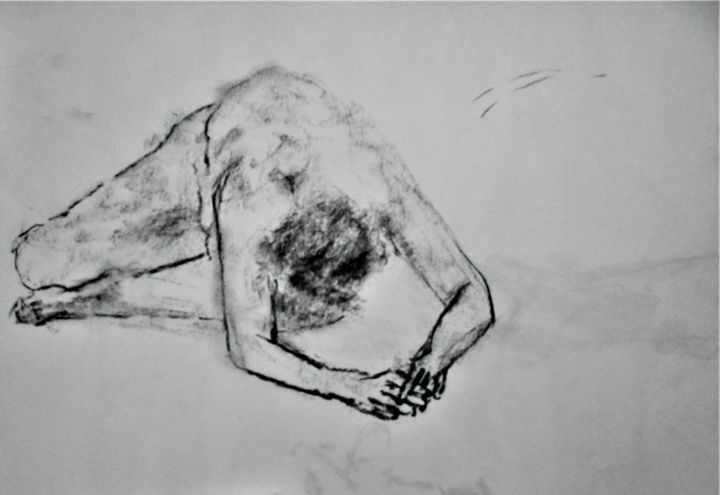 Рисунок под названием "modèle, fusain" - Ronan Le Morvan, Подлинное произведение искусства, Древесный уголь