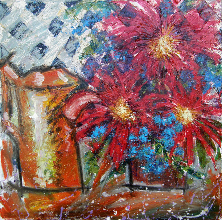 Painting titled "Red Flowers" by Ronda Richley, Original Artwork, Acrylic