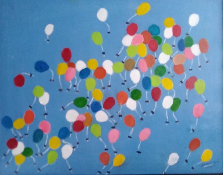 Malerei mit dem Titel "ballons" von Dominique Rondeau, Original-Kunstwerk, Acryl Auf Keilrahmen aus Holz montiert