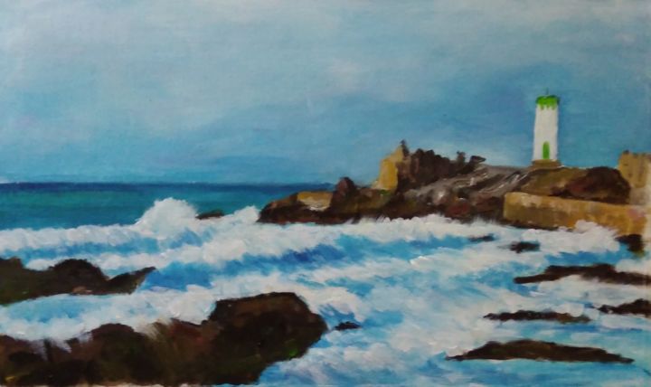 Painting titled "le phare vert" by Dominique Rondeau, Original Artwork, Acrylic