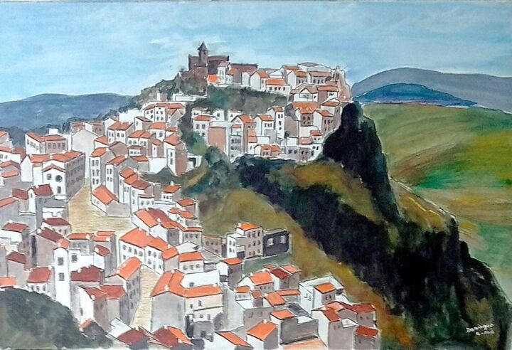 Painting titled "village" by Dominique Rondeau, Original Artwork, Acrylic
