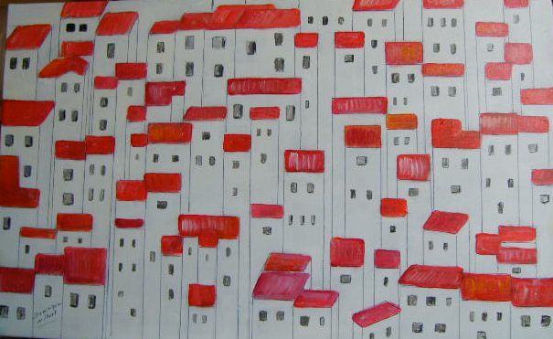 Malarstwo zatytułowany „les toits rouges” autorstwa Dominique Rondeau, Oryginalna praca