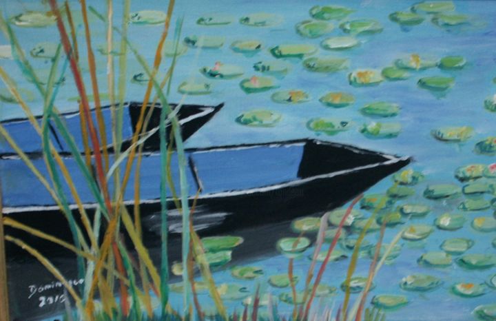 Peinture intitulée "deux barques noire" par Dominique Rondeau, Œuvre d'art originale, Acrylique
