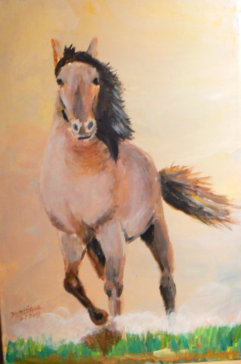 Peinture intitulée "cheval dans la brume" par Dominique Rondeau, Œuvre d'art originale, Acrylique