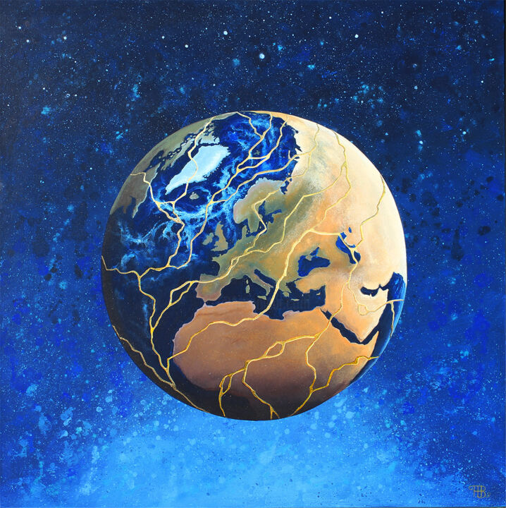 Ζωγραφική με τίτλο "Kintsuji Earth" από Paule Bernard Roussel, Αυθεντικά έργα τέχνης, Ακρυλικό Τοποθετήθηκε στο Ξύλινο φορεί…