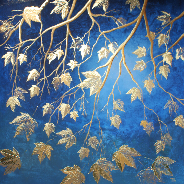 Painting titled "Golden maple" by Paule Bernard Roussel, Original Artwork, Acrylic Mounted on Wood Stretcher frame