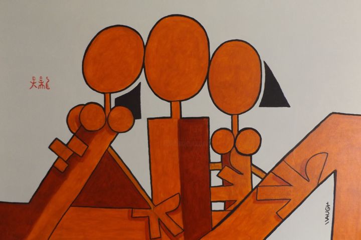 Schilderij getiteld "Trio" door Rone Waugh, Origineel Kunstwerk, Acryl