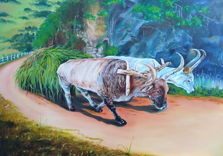 Painting titled "Carro de boi" by Rone Lacerda, Original Artwork, Oil