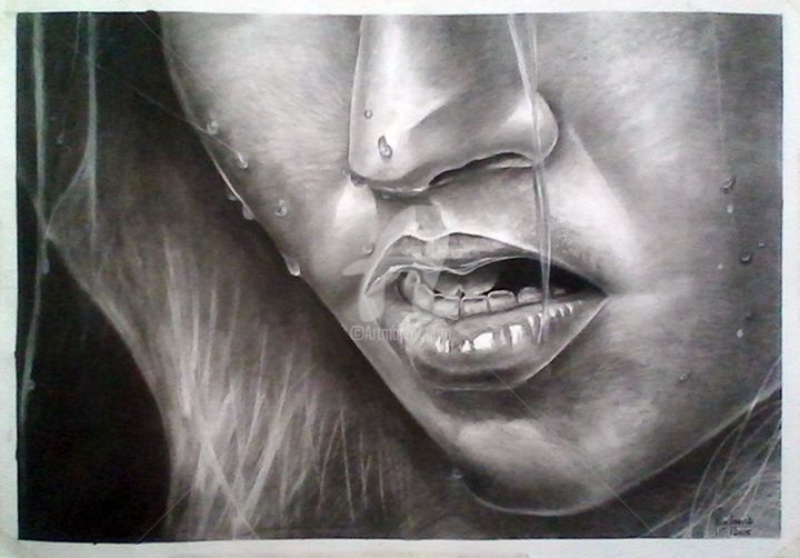 Drawing titled ""Drip, Drop"" by Ron J. Fourie, Original Artwork, Chalk