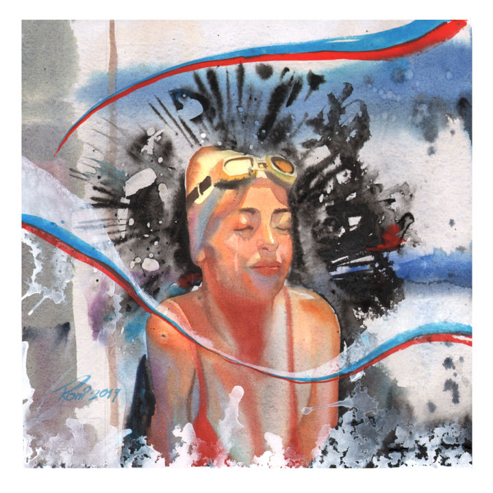 Pintura intitulada "Inside myself" por Roni Kane, Obras de arte originais, Aquarela