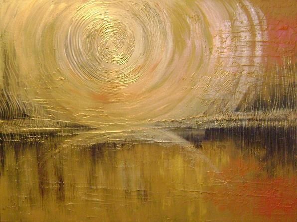 Painting titled "Gold lake" by Roni Ruth Palmer, Original Artwork, Oil