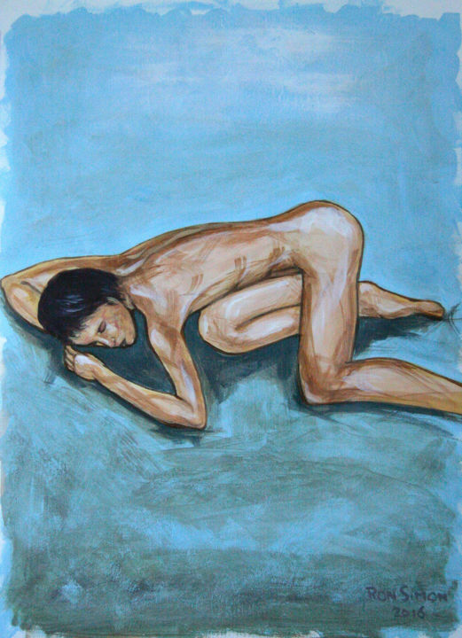 Pintura titulada "Listen in Blue" por Ronny Simon, Obra de arte original, Acrílico