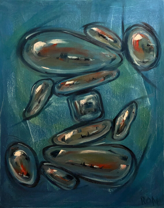 Painting titled "Blue Balance" by Ronny Simon, Original Artwork, Oil