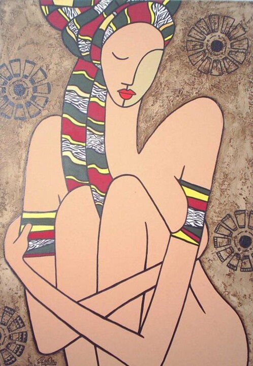 Painting titled "África- Mulher" by Rono Figueiredo, Original Artwork