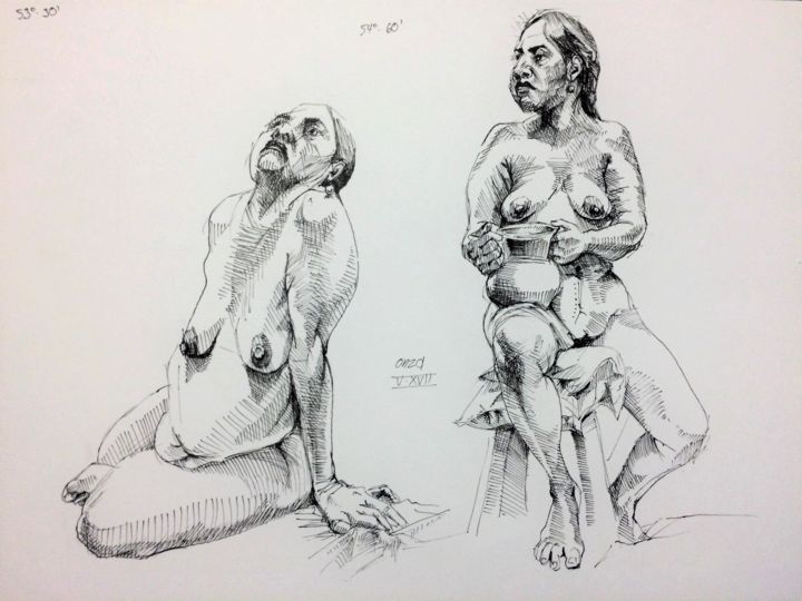 Рисунок под названием "Estudio figura desn…" - Roo Onza, Подлинное произведение искусства