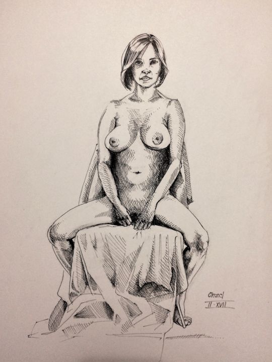 图画 标题为“Estudio figura desn…” 由Roo Onza, 原创艺术品, 墨