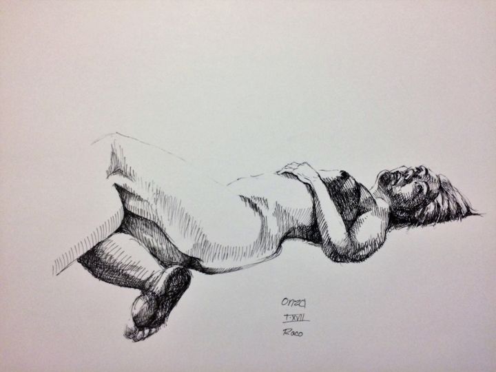Dessin intitulée "Estudio figura desn…" par Roo Onza, Œuvre d'art originale, Encre