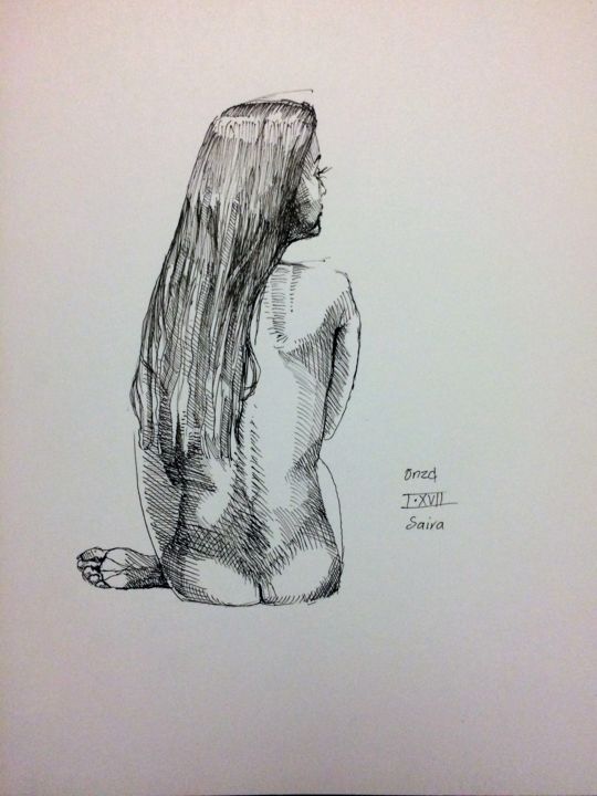 Desenho intitulada "Estudio figura desn…" por Roo Onza, Obras de arte originais, Tinta